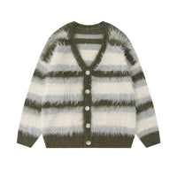 Men's Fuzzy Striped Button-Up Cardigan