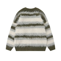 Men's Fuzzy Striped Button-Up Cardigan