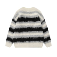 Men's Fuzzy Striped Button-Up Cardigan