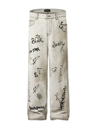 Men's Graffiti Art Loose Fit Jeans - Update AvenueTrendsi100400797335736100400797335736Men's Graffiti Art Loose Fit JeansWhite Gray