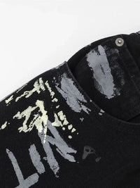 Men's Graffiti Print Wide Leg Jeans