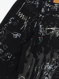 Men's Graffiti Print Wide Leg Jeans