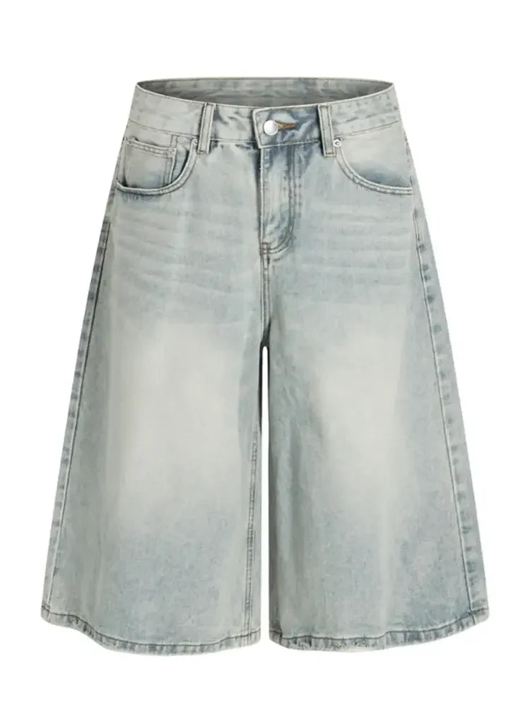 Men's High Waisted Wide Leg Denim Shorts
