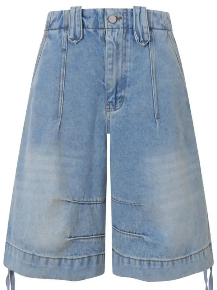 Men's High-Waisted Wide Leg Denim Shorts