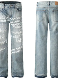 Men's Letter Print Straight Leg Jeans