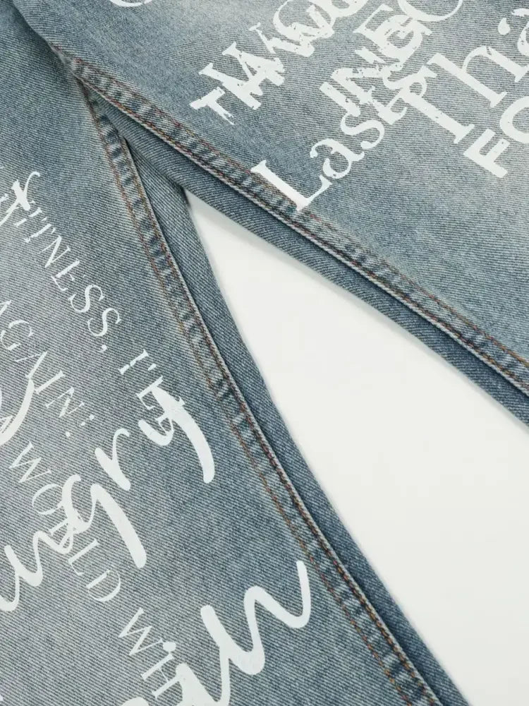 Men's Letter Print Straight Leg Jeans