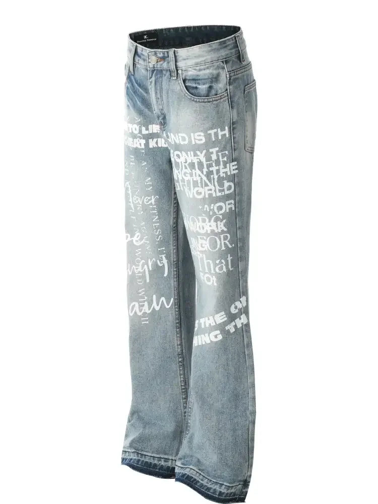 Men's Letter Print Straight Leg Jeans