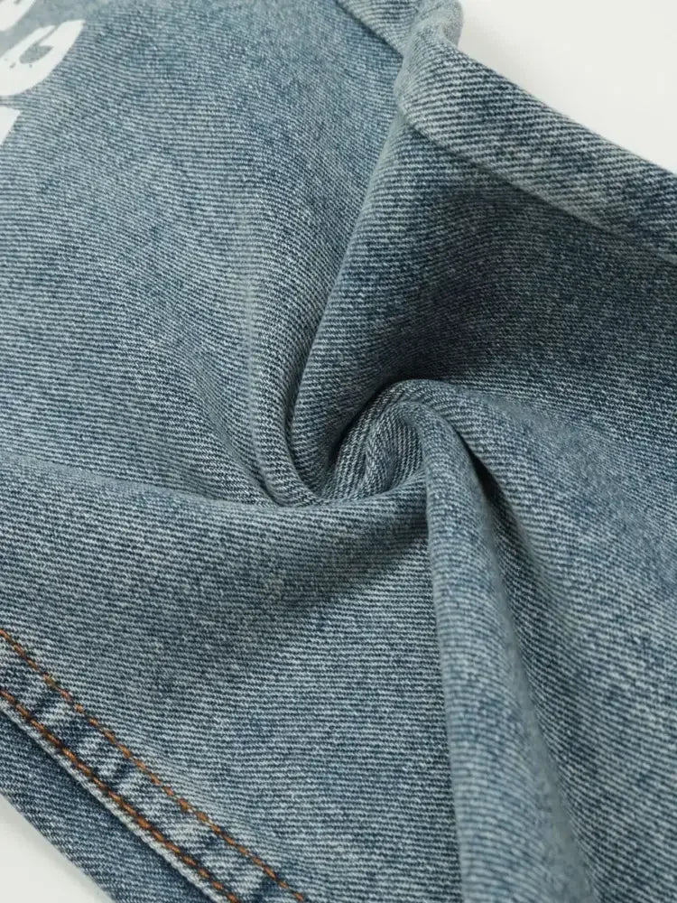 Men's Letter Print Straight Leg Jeans