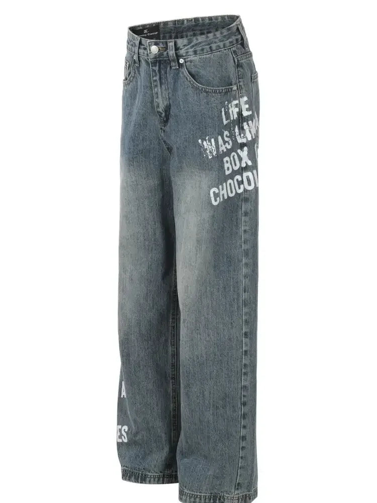 Men's Letter Wide Leg Jeans