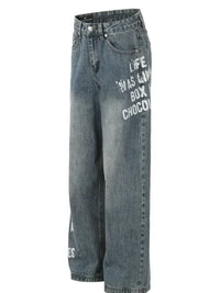 Men's Letter Wide Leg Jeans