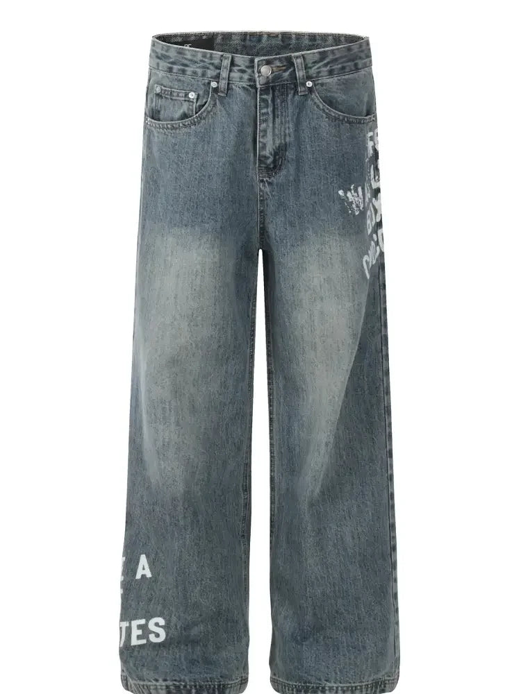Men's Letter Wide Leg Jeans