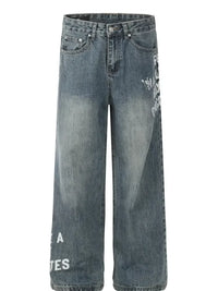 Men's Letter Wide Leg Jeans