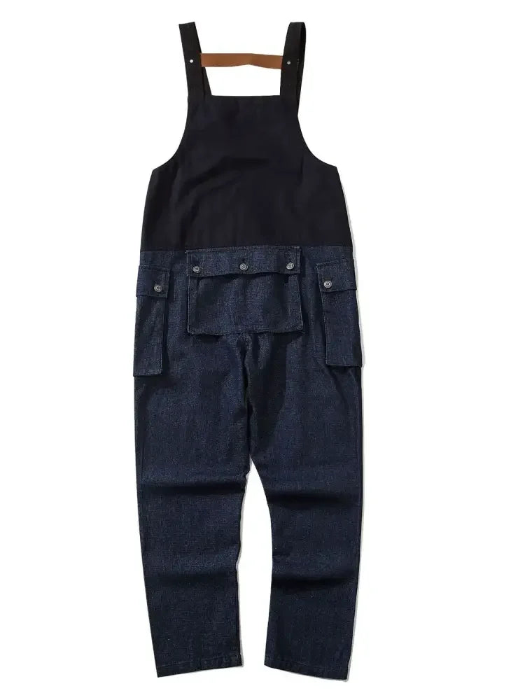 Men's Loose Fit Cargo Denim Overalls