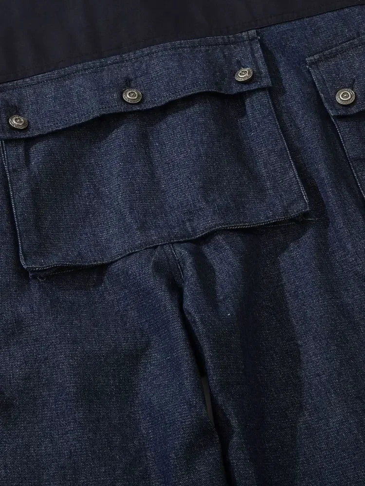 Men's Loose Fit Cargo Denim Overalls