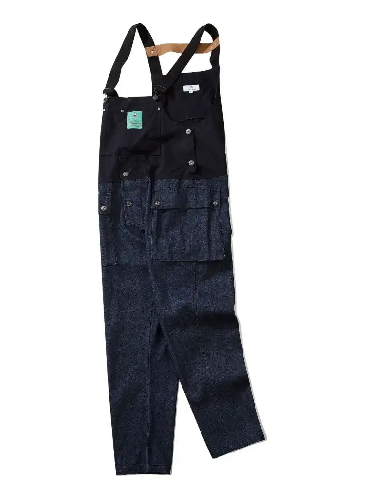 Men's Loose Fit Cargo Denim Overalls