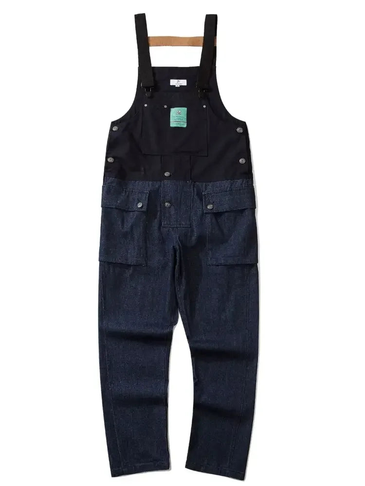 Men's Loose Fit Cargo Denim Overalls