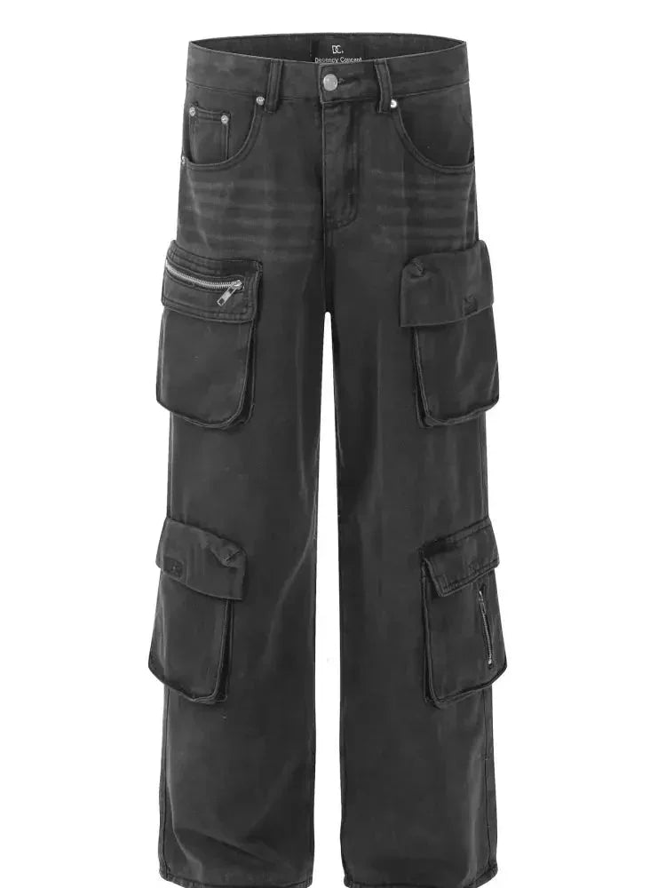 Men's Multi - Pocket Cargo Style Wide Leg Jeans - Update AvenueTrendsi100400672177255100400672177255Men's Multi - Pocket Cargo Style Wide Leg JeansBlack Gray