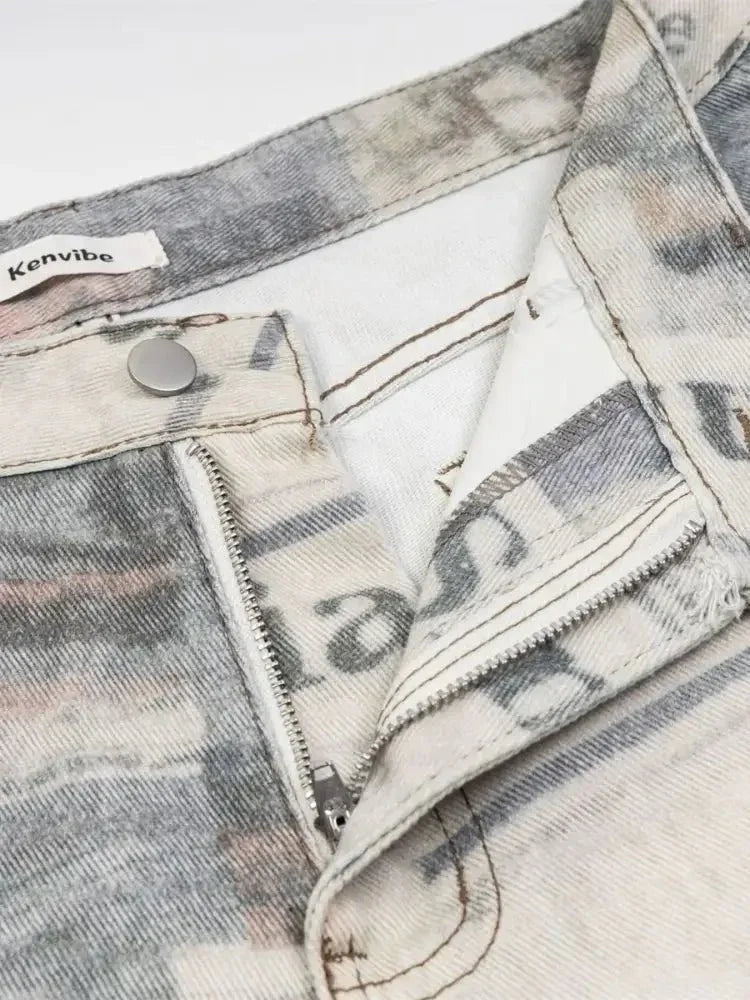 Men's Newspaper Print Wide Leg Jeans - Update AvenueTrendsi100400938687270100400938687270Men's Newspaper Print Wide Leg JeansGray