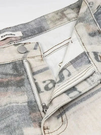 Men's Newspaper Print Wide Leg Jeans - Update AvenueTrendsi100400938687270100400938687270Men's Newspaper Print Wide Leg JeansGray