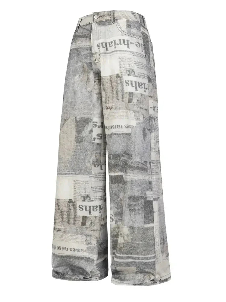 Men's Newspaper Print Wide Leg Jeans - Update AvenueTrendsi100400938687270100400938687270Men's Newspaper Print Wide Leg JeansGray