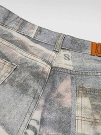Men's Newspaper Print Wide Leg Jeans - Update AvenueTrendsi100400938687270100400938687270Men's Newspaper Print Wide Leg JeansGray