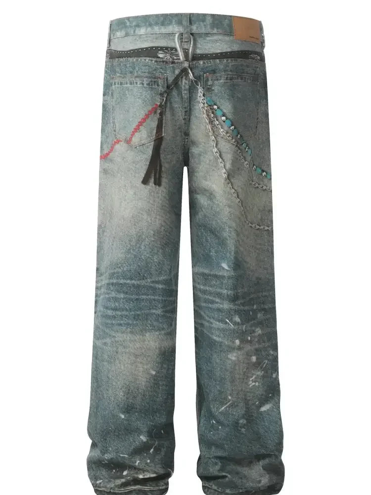 Men's Paint Splatter Wide Leg Jeans