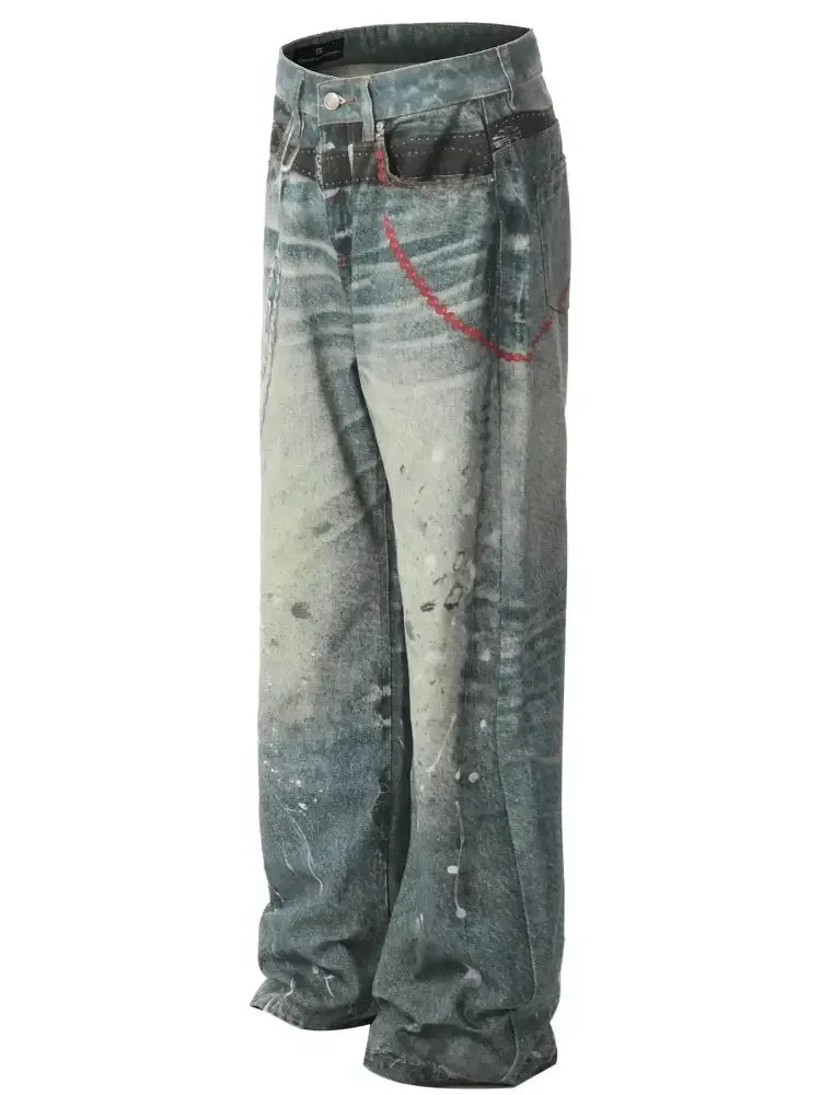 Men's Paint Splatter Wide Leg Jeans