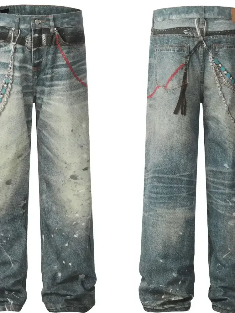 Men's Paint Splatter Wide Leg Jeans