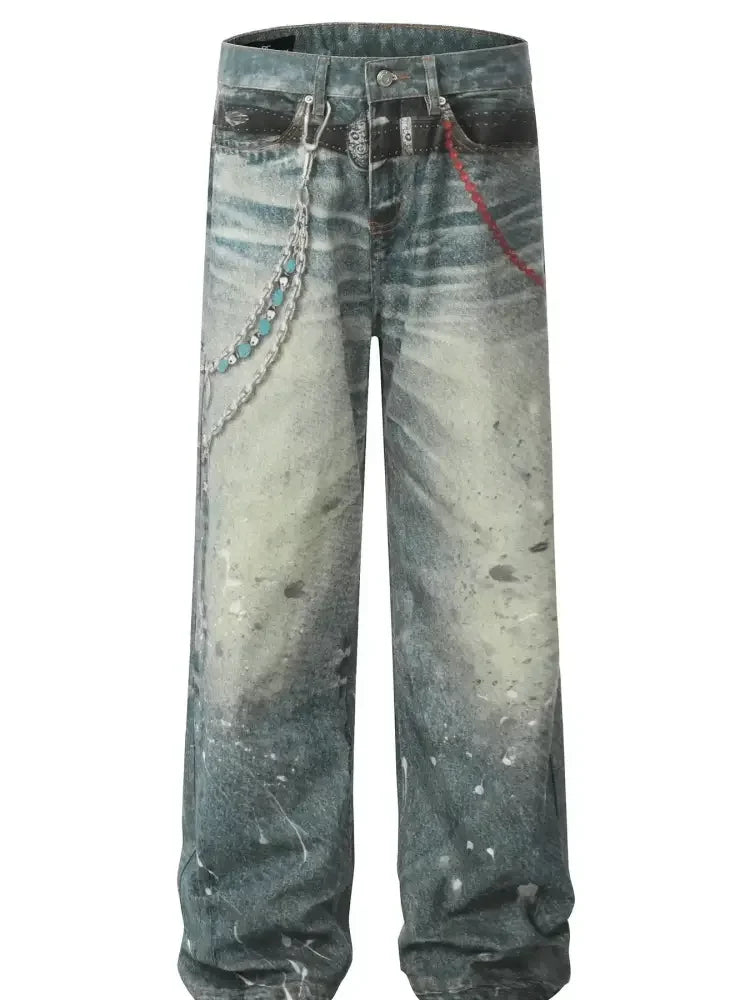 Men's Paint Splatter Wide Leg Jeans