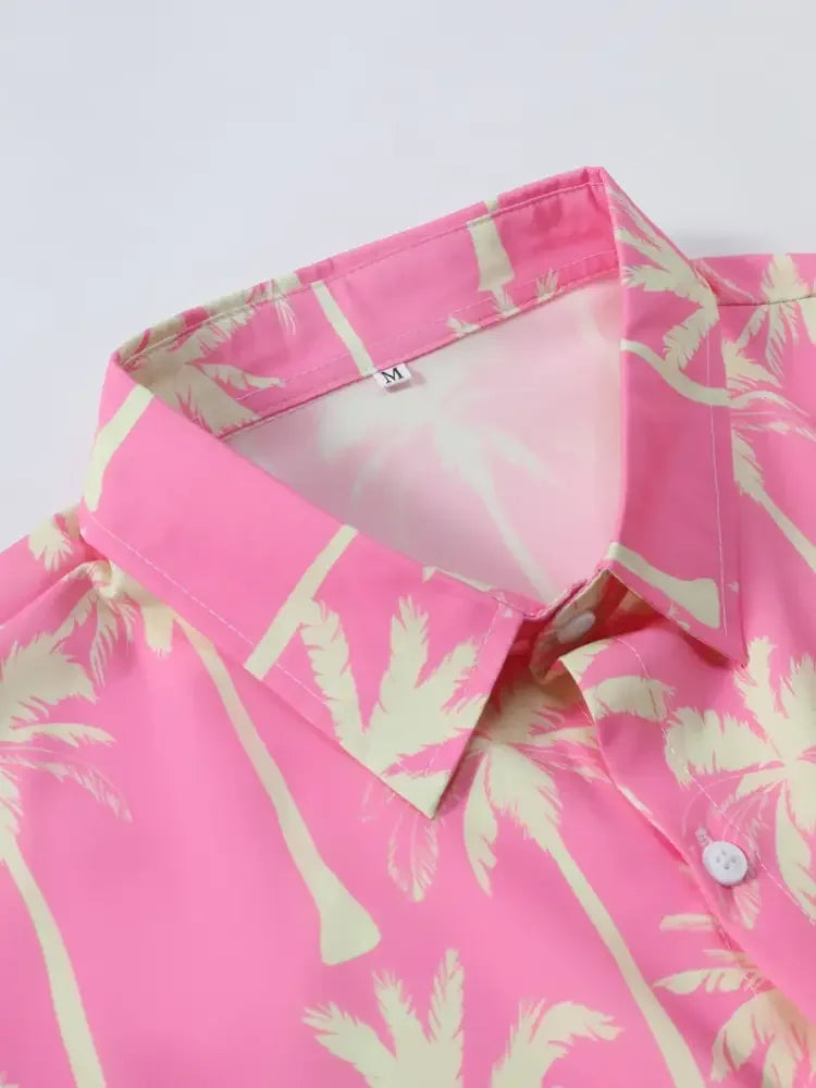 Men's Palm Tree Print Top and Shorts Summer Set