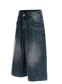 Men's Pearl Embellished Wide Leg Denim Shorts