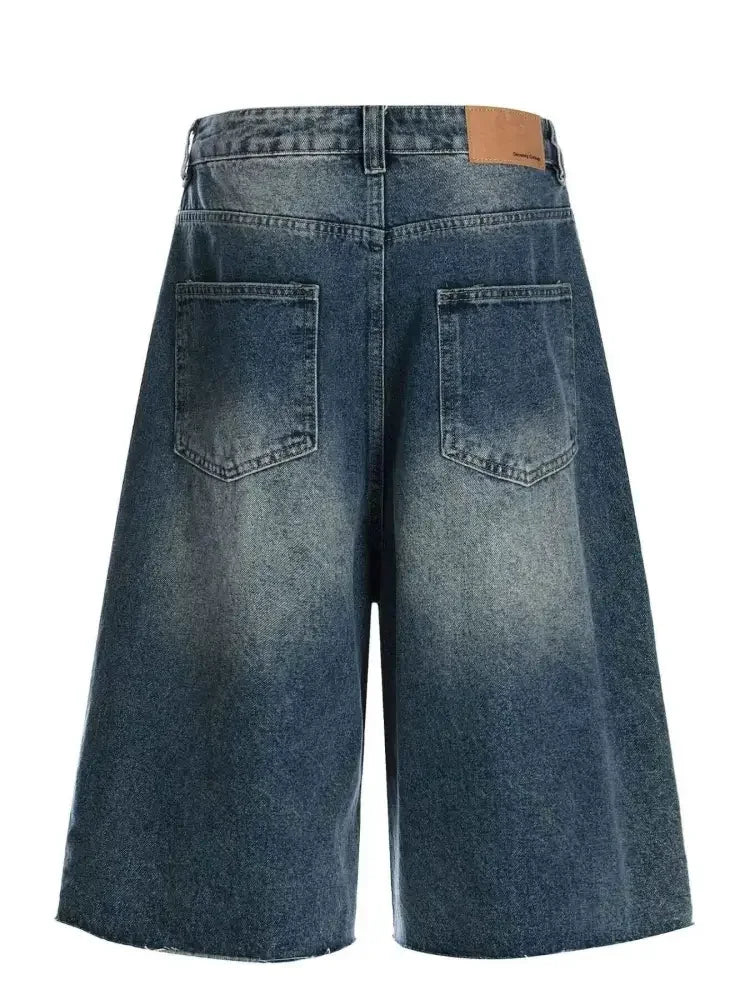 Men's Pearl Embellished Wide Leg Denim Shorts