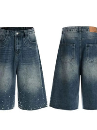 Men's Pearl Embellished Wide Leg Denim Shorts