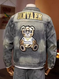 Men's Plus Size Button Up Long Sleeve Denim Jacket