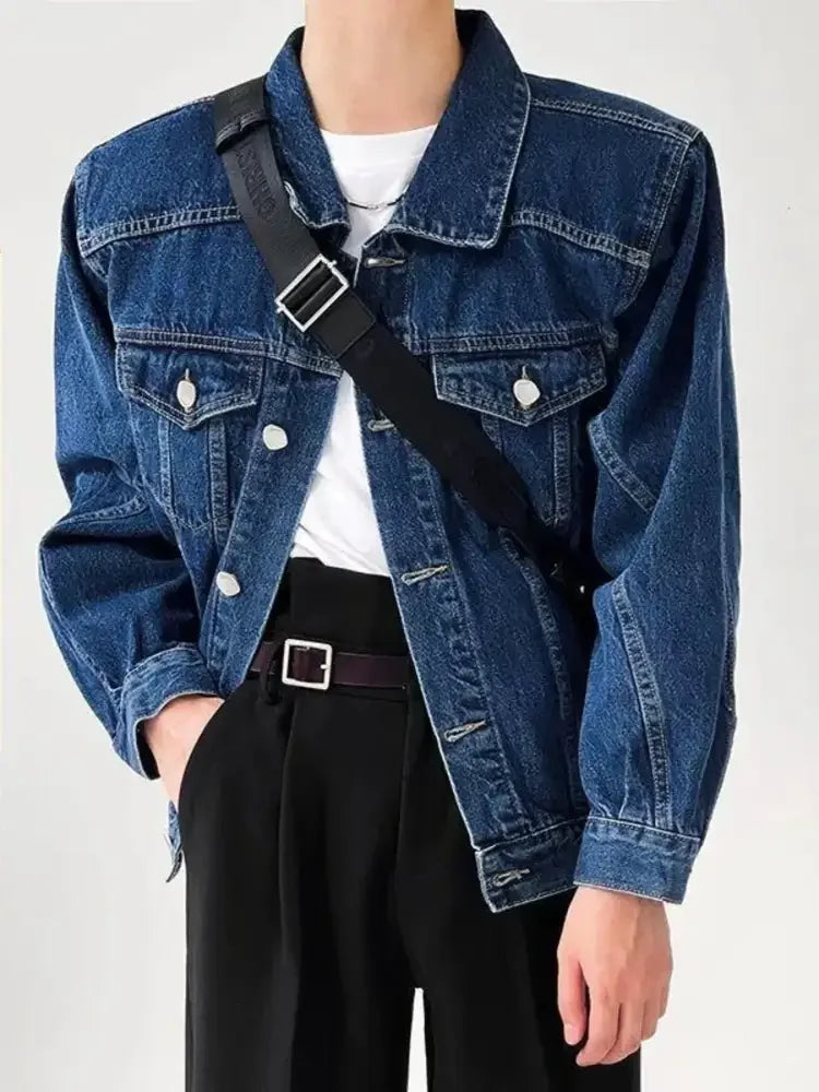 Men's Plus Size Button Up Long Sleeve Denim Jacket