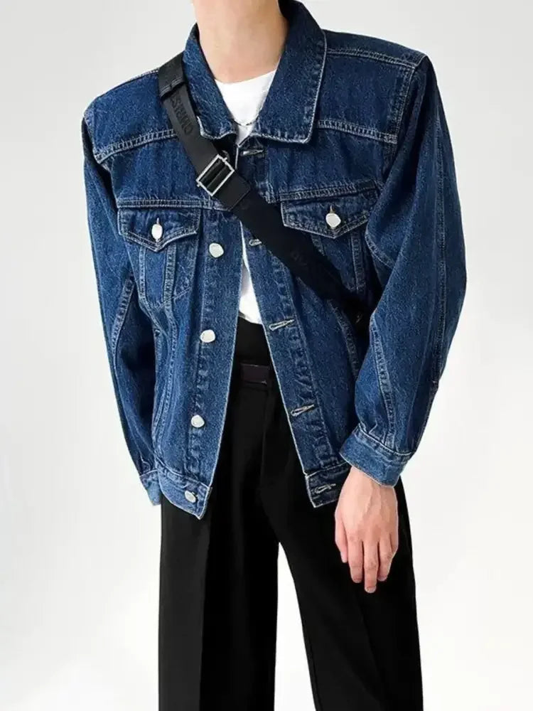 Men's Plus Size Button Up Long Sleeve Denim Jacket