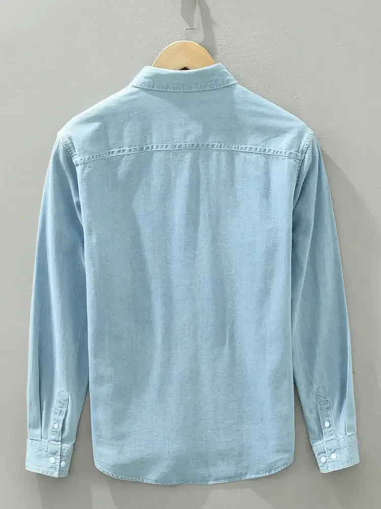 Men's Plus Size Button Up Long Sleeve Denim Shirt