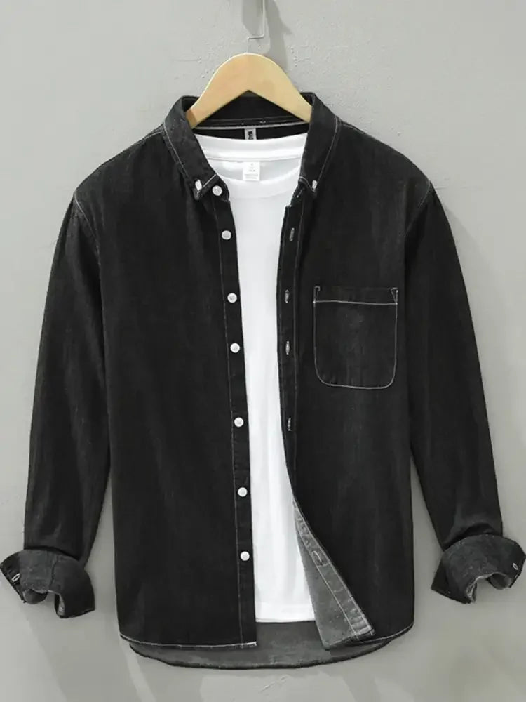 Men's Plus Size Button Up Long Sleeve Denim Shirt