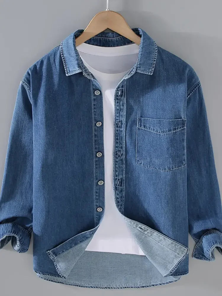 Men's Plus Size Button Up Long Sleeve Denim Shirt