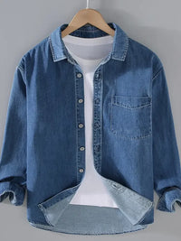 Men's Plus Size Button Up Long Sleeve Denim Shirt