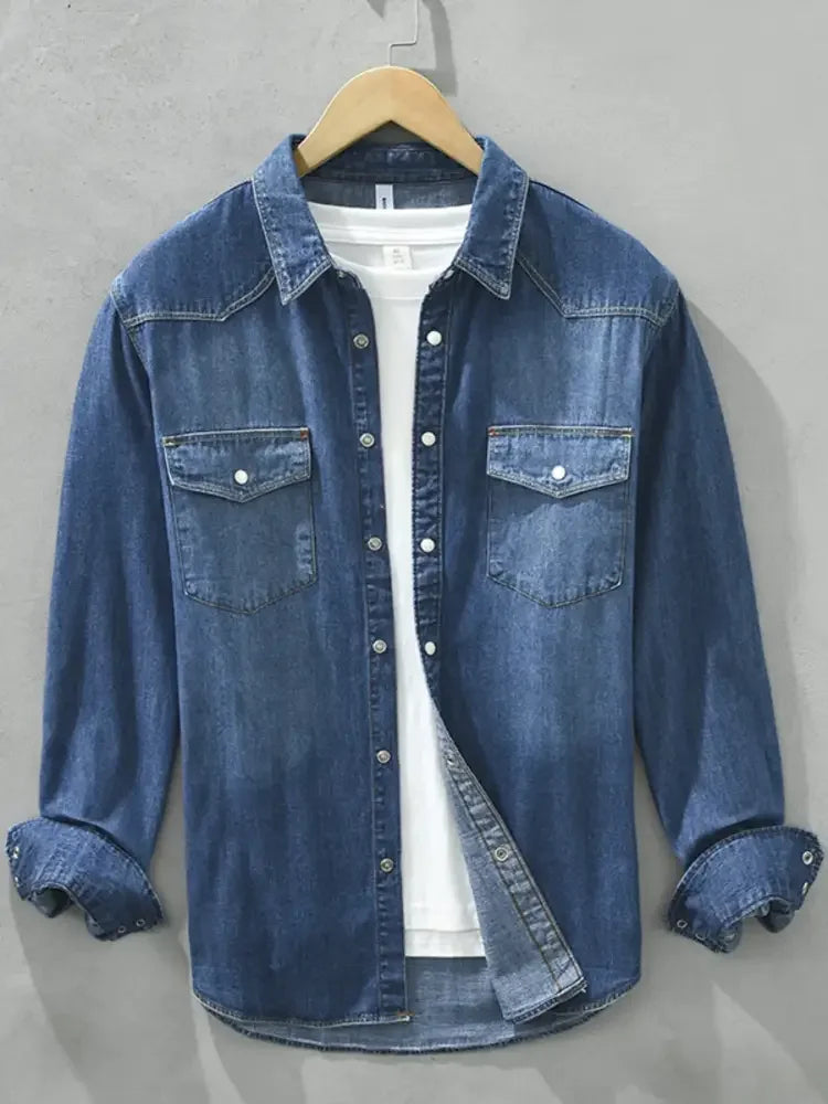 Men's Plus Size Button Up Long Sleeve Denim Shirt