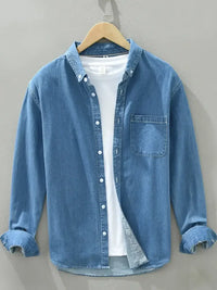 Men's Plus Size Button Up Long Sleeve Denim Shirt