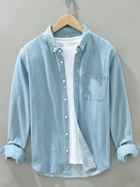 Men's Plus Size Button Up Long Sleeve Denim Shirt