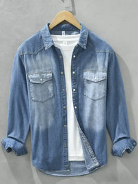 Men's Plus Size Button Up Long Sleeve Denim Shirt