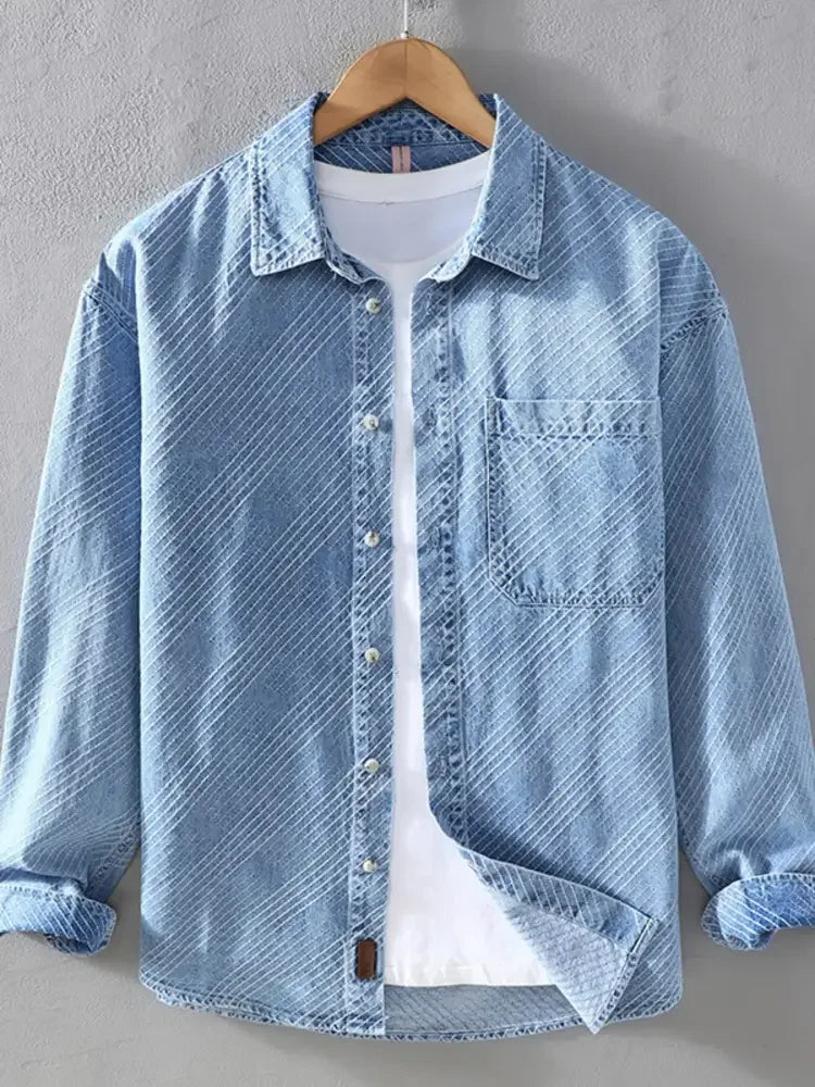 Men's Plus Size Button Up Long Sleeve Denim Shirt