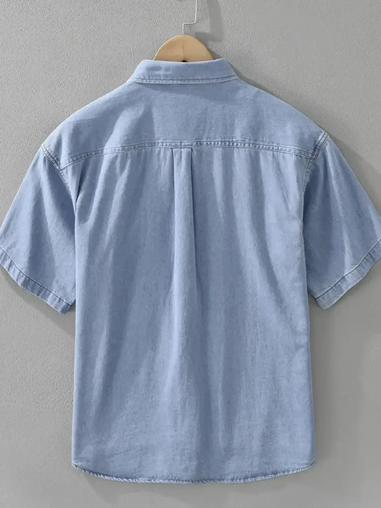 Men's Plus Size Button Up Short Sleeve Denim Shirt