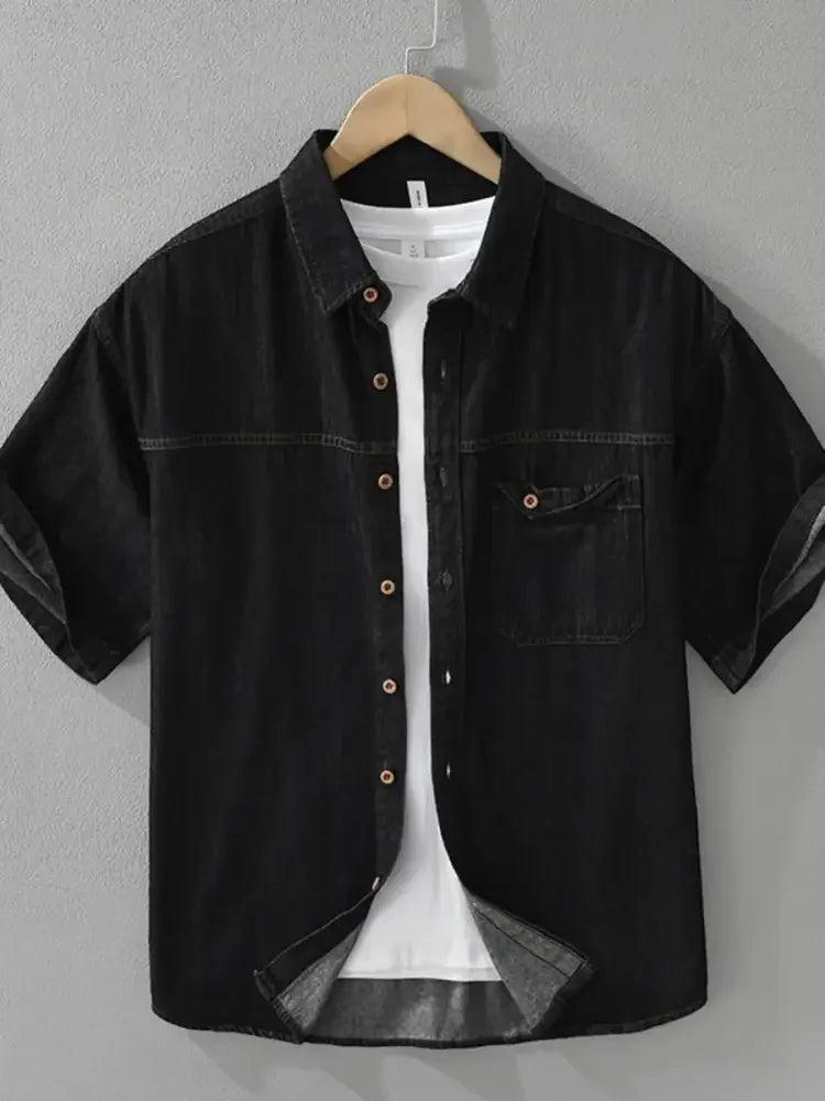 Men's Plus Size Button Up Short Sleeve Denim Shirt