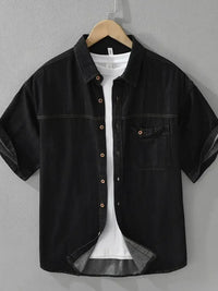 Men's Plus Size Button Up Short Sleeve Denim Shirt