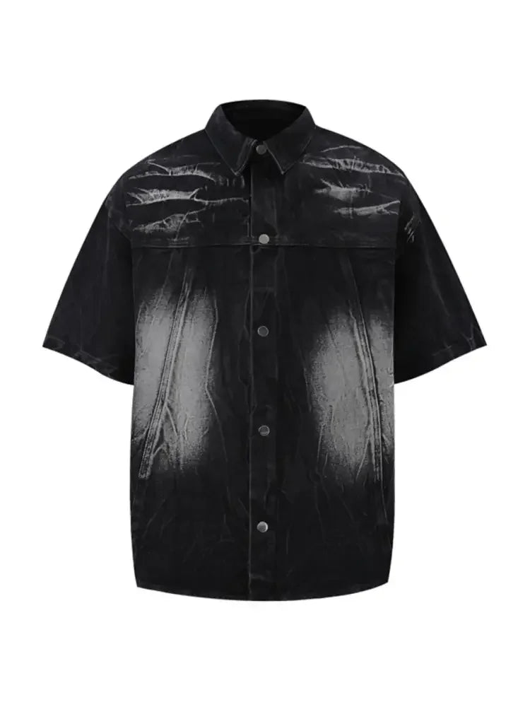 Men's Plus Size Button Up Short Sleeve Denim Shirt