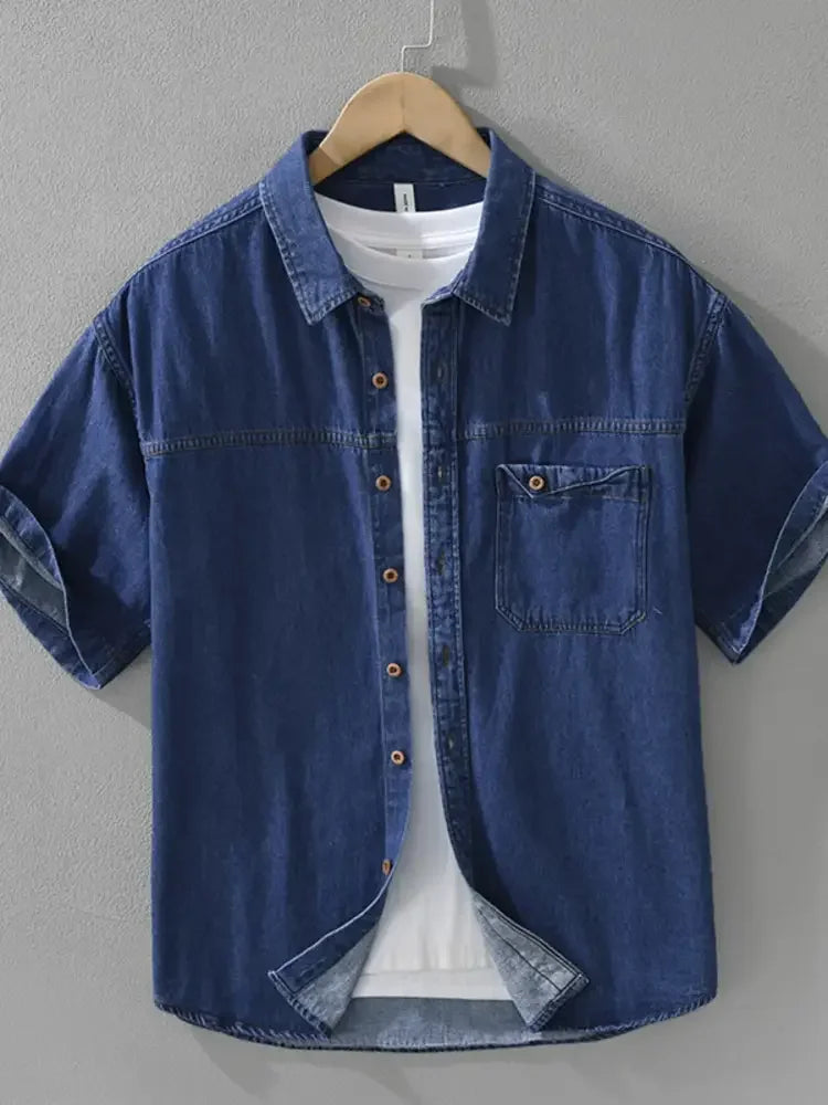 Men's Plus Size Button Up Short Sleeve Denim Shirt